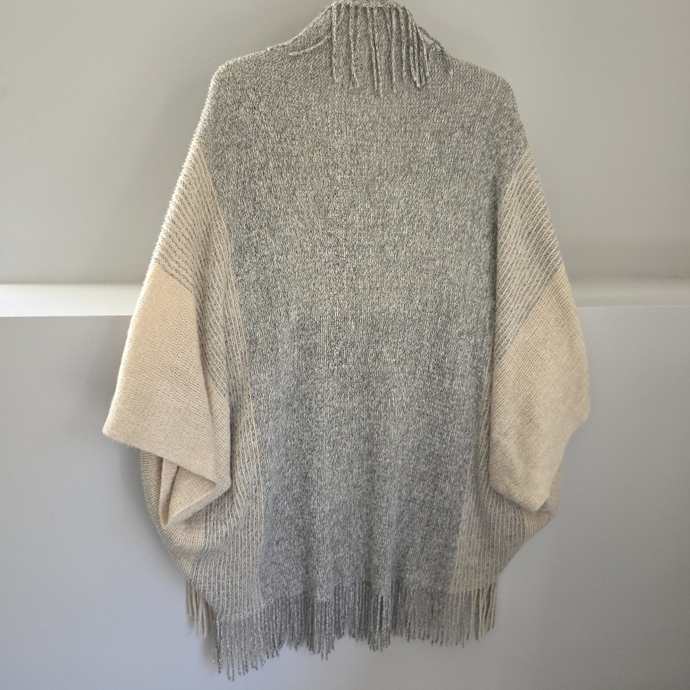 Gray and Cream Fringe Poncho - Picture 3 of 5